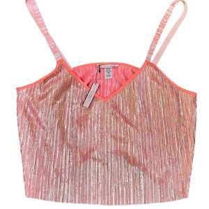 Victoria's Secret Pink Metallic Pleated Cami‎ Top Strap Logo XL